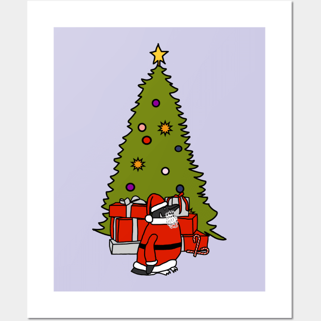 Penguin Dressed as Santa and Christmas Tree Wall Art by ellenhenryart